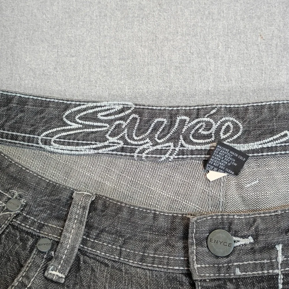 Vintage Enyce Mens 42 Denim Shorts Black Gray Baggy Hip Hop Y2K Long Jorts
